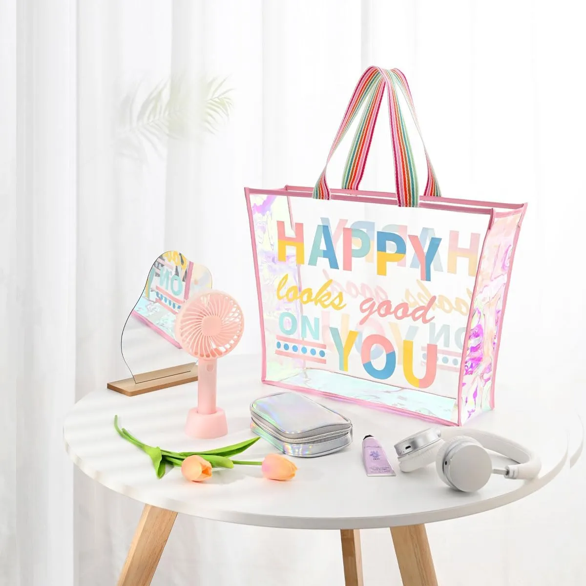 Colorful Laser Handbag, One Shoulder Waterproof Large Capacity Jelly Bag, Beach Bag, Swimming Bag, Student Storage Bag