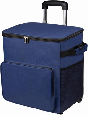 Cooler with Wheels, 35L Waterproof Oxford Cloth Cool Bag with Stretchable Pull Rod & Multi-Pockets, Rolling Cooling Bag for Beach Camping Patio Travel Outdoor (Navy Blue)