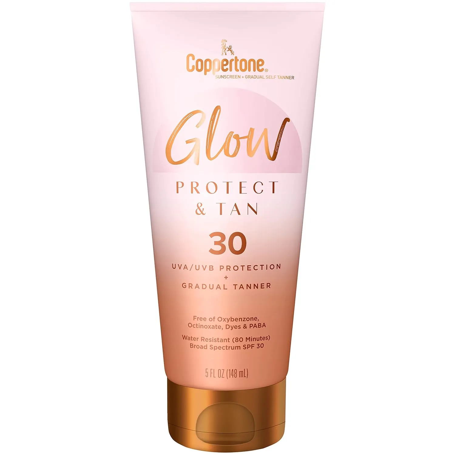 Coppertone Glow Protect and Tan Sunscreen Lotion   Gradual Self Tanner, SPF 30 Sunscreen, 5 Fl Oz Tube