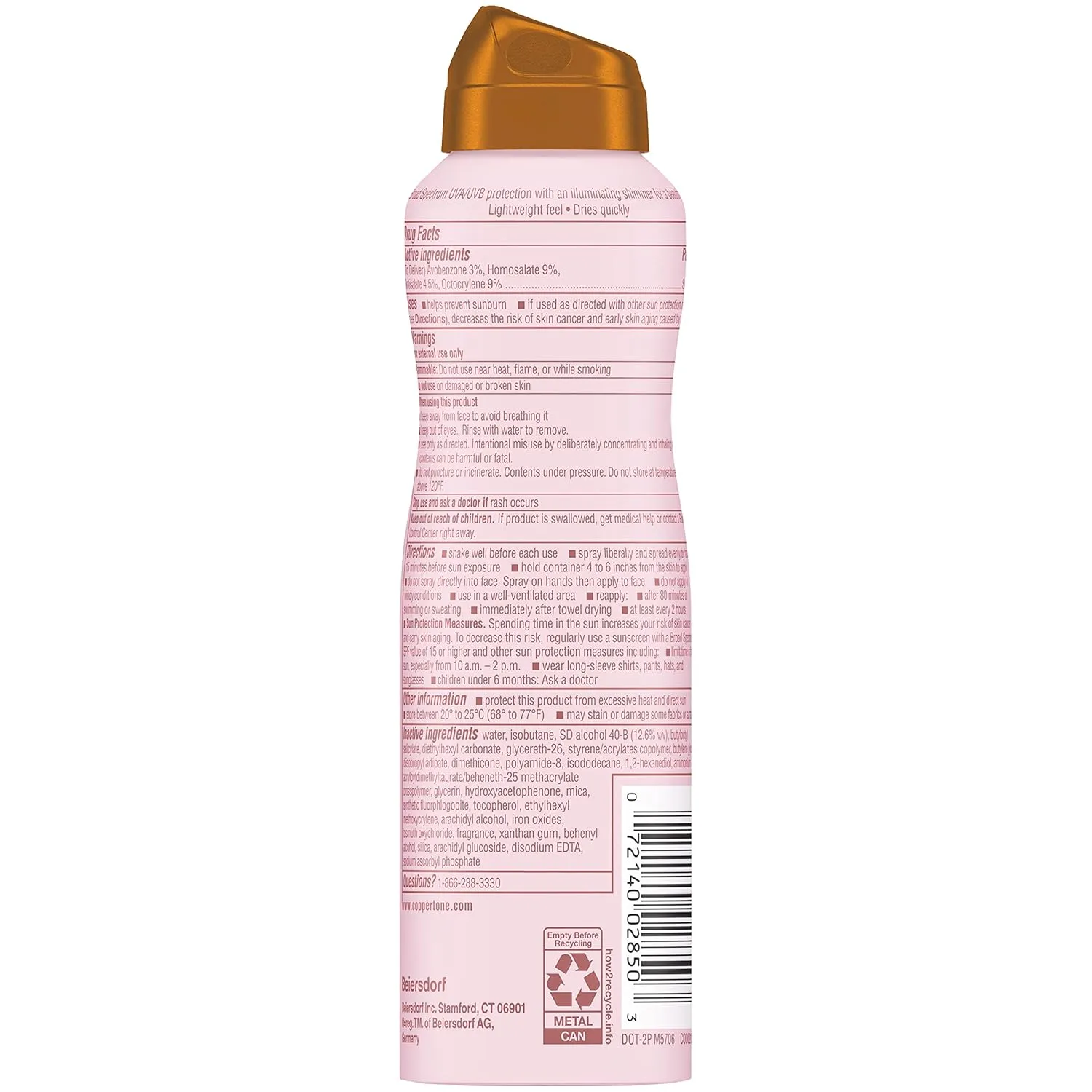 Coppertone Glow with Shimmer Sunscreen Spray, Water Resistant , Broad Spectrum, SPF 50, 5 Oz