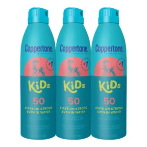 Coppertone Kids Sunscreen Spray SPF 50, Gifts for Moms, Water Resistant Spray on Sunscreen for Kids, Pediatrician Recommended, 5.5 Oz Can, Pack of 3
