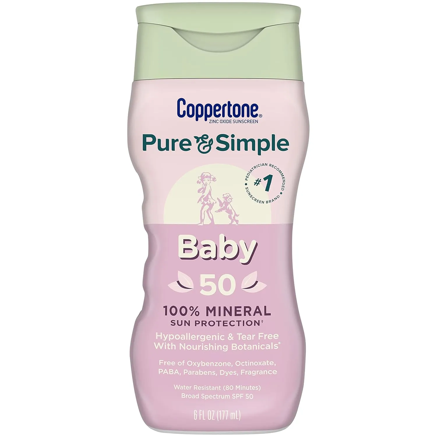 Coppertone Pure and Simple Baby Sunscreen Lotion SPF 50, Broad Spectrum Sunscreen for Baby, 6 Fl Oz Bottle