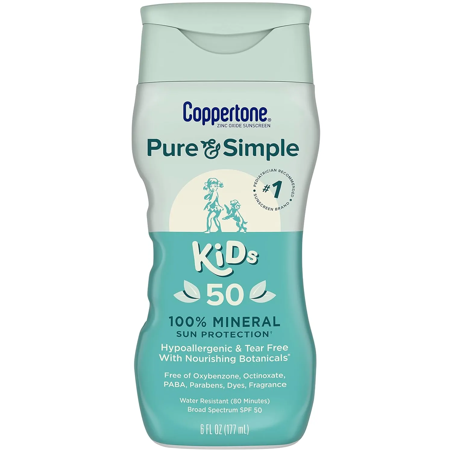 Coppertone Pure and Simple Kids Sunscreen Lotion, SPF 50 Broad Spectrum Sunscreen Lotion for Kids, 6 Fl Oz
