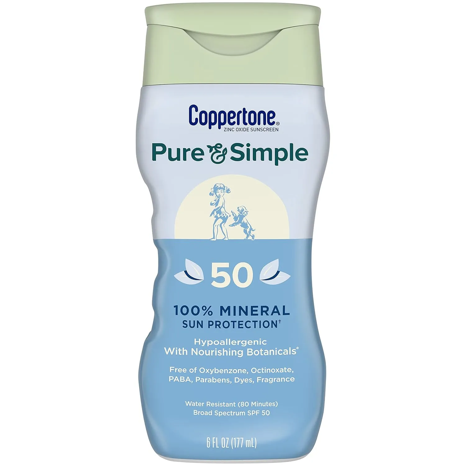 Coppertone Pure and Simple Sunscreen Lotion, SPF 50 Broad Spectrum Sunscreen with Zinc Oxide, 6 Oz