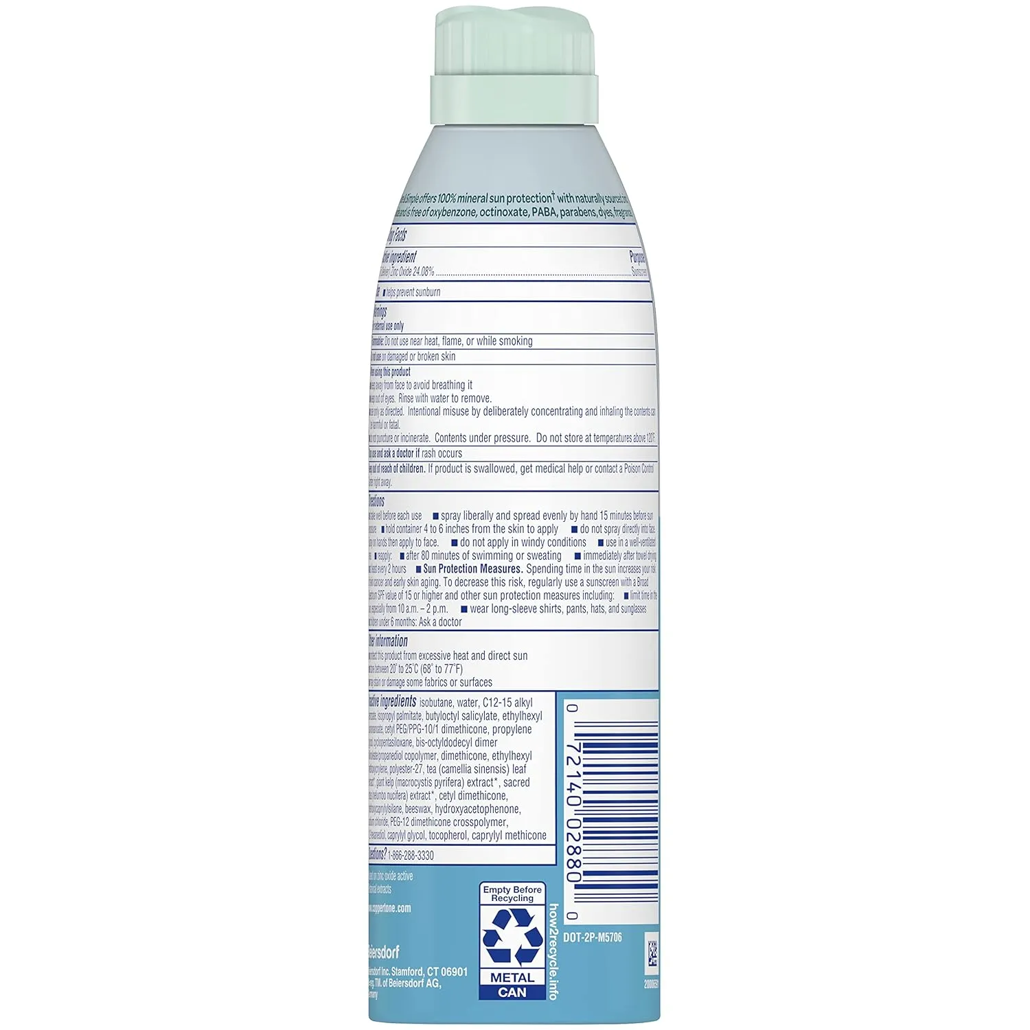 Coppertone Pure and Simple Zinc Oxide Mineral Sunscreen Spray SPF 50, Water Resistant, Broad Spectrum SPF 50 Sunscreen for Sensitive Skin, 5 Oz Spray