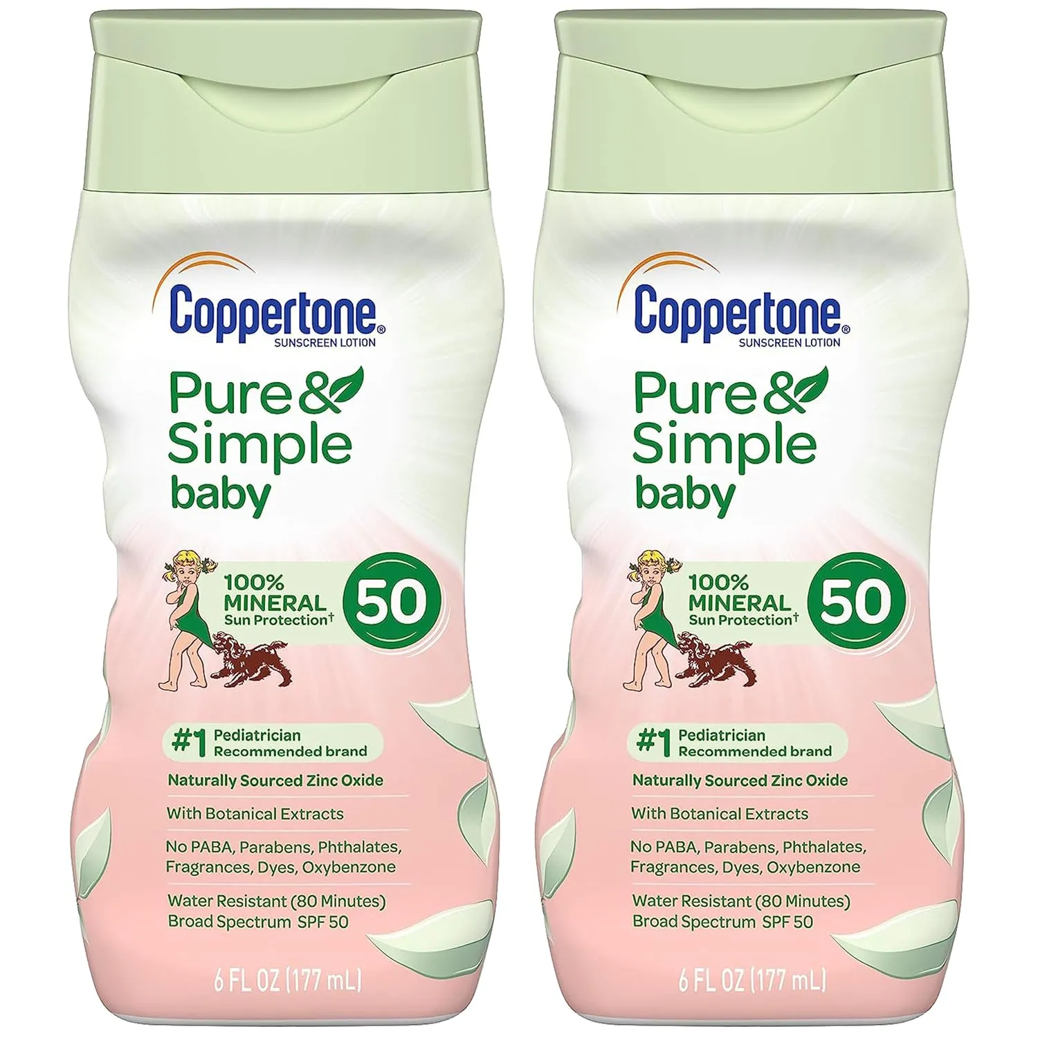 Coppertone Pure Simple Baby Tear Free MineralBased Sunscreen Lotion Broad Spectrum SPF 50, 6 Fluid Ounce (Pack of 2), 12 Fl Oz
