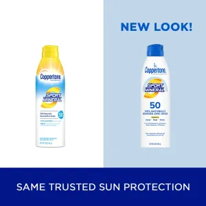 Coppertone SPORT Sunscreen Spray SPF 50, Zinc Oxide Mineral Sunscreen, Water Resistant, 5 Oz (Pack of 2)