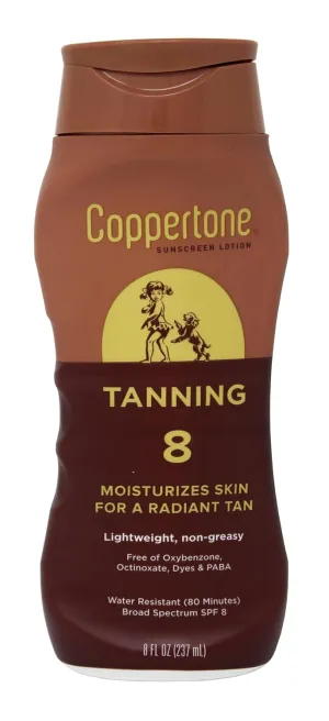 Coppertone Sunscreen Lotion Tanning SPF 8, 80 Minute Water Resistant, 8 fl oz (Pack of 3)