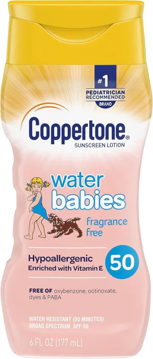 Coppertone WaterBabies Fragrance Free SPF 50 Baby Sunscreen Lotion, 8 Fl Oz
