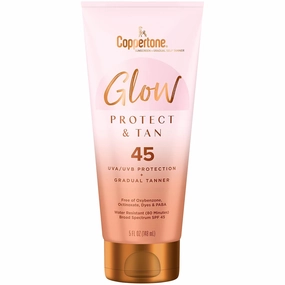 Coppertone Glow Protect and Tan Sunscreen Lotion   Gradual Self Tanner, SPF 45 Sunscreen, 5 Fl Oz Tube