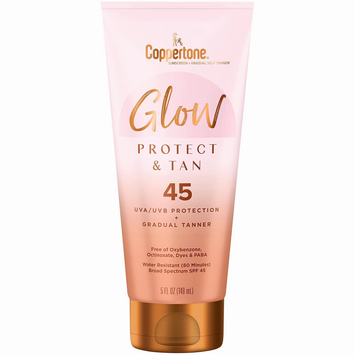Coppertone Glow Protect and Tan Sunscreen Lotion   Gradual Self Tanner, SPF 45 Sunscreen, 5 Fl Oz Tube