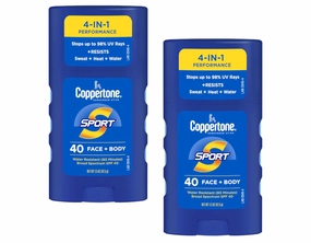 Coppertone Sport Sunscreen SPF 40 Face   Body, 4 in 1 Performance, 80 Minute Water Resistant, 1.5 oz (Pack of 2)