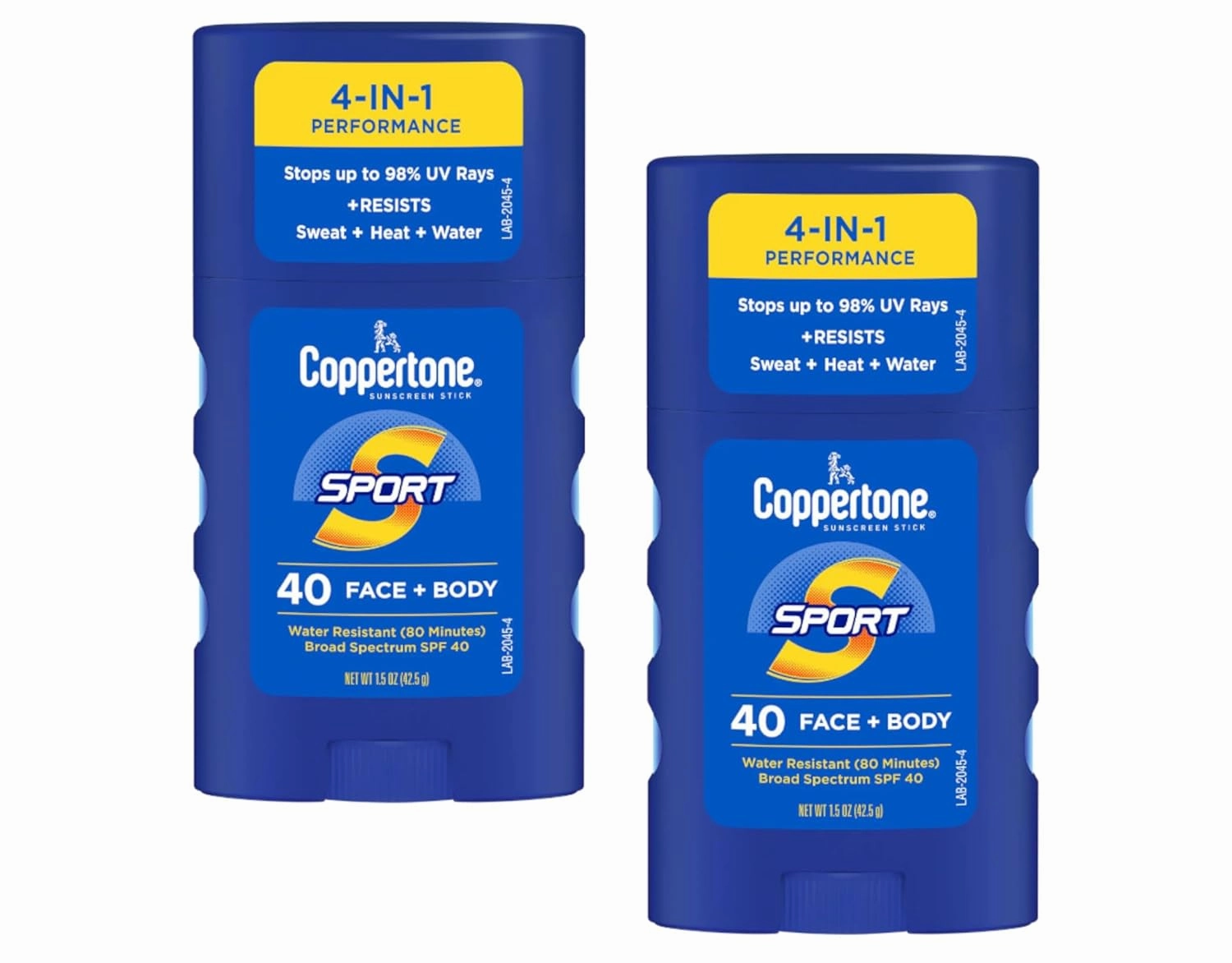 Coppertone Sport Sunscreen SPF 40 Face   Body, 4 in 1 Performance, 80 Minute Water Resistant, 1.5 oz (Pack of 2)