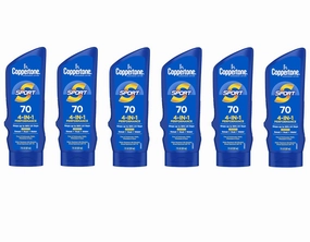 Coppertone Sunscreen Sport SPF 70, 4 in 1 Performance, 80 Minute Water Resistant, 7 fl oz (Pack of 6)