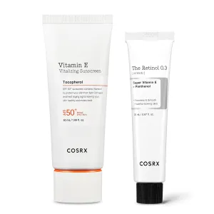 COSRX Ultimate Glow Sun & Night Duo - Vitamin E Vitalizing Face Sunscreen SPF 50   Retinol 0.3% Cream