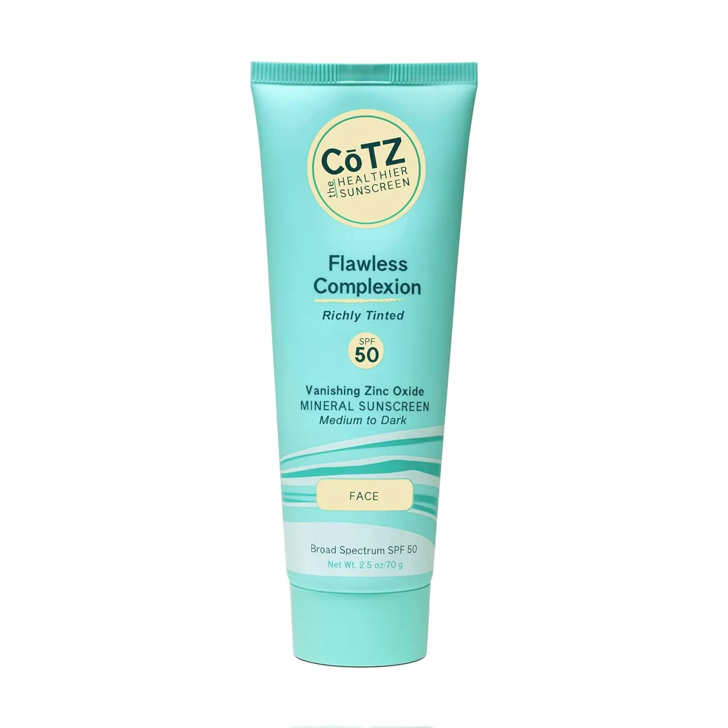 CoTZ Skincare Flawless Complexion Richly Tinted | Facial Mineral Sunscreen | For Medium to Dark Skin Tones | All Skin Types | Broad Spectrum SPF 50 | 2.5oz / 70 g