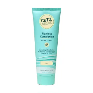 CoTZ Skincare Flawless Complexion Richly Tinted | Facial Mineral Sunscreen | For Medium to Dark Skin Tones | All Skin Types | Broad Spectrum SPF 50 | 2.5oz / 70 g