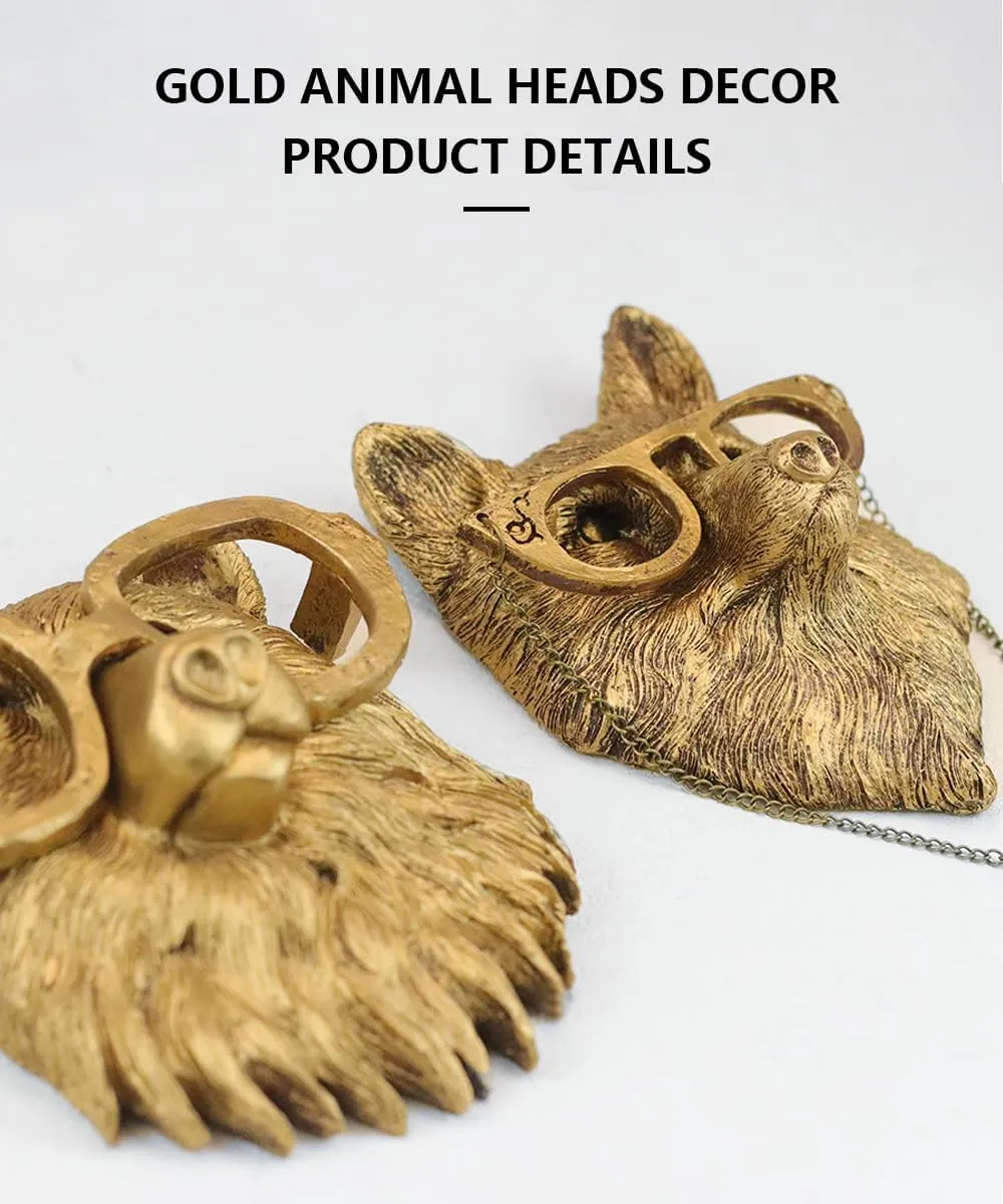 Coyoohouse 3D Gold Fox Head Wall Decor - Resin Animal Wall Art Sculpture, Resin Animal Head Wall Mount for Living Room, Bedroom, Office - Modern Home Decor Statues Gifts for Men Women