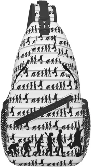 Creative Evolution Pattern Casual Chest Bag For Men And Women, Cross-Body Bag With Adjustable Shoulder Strap, Suitable For Hiking And Sports