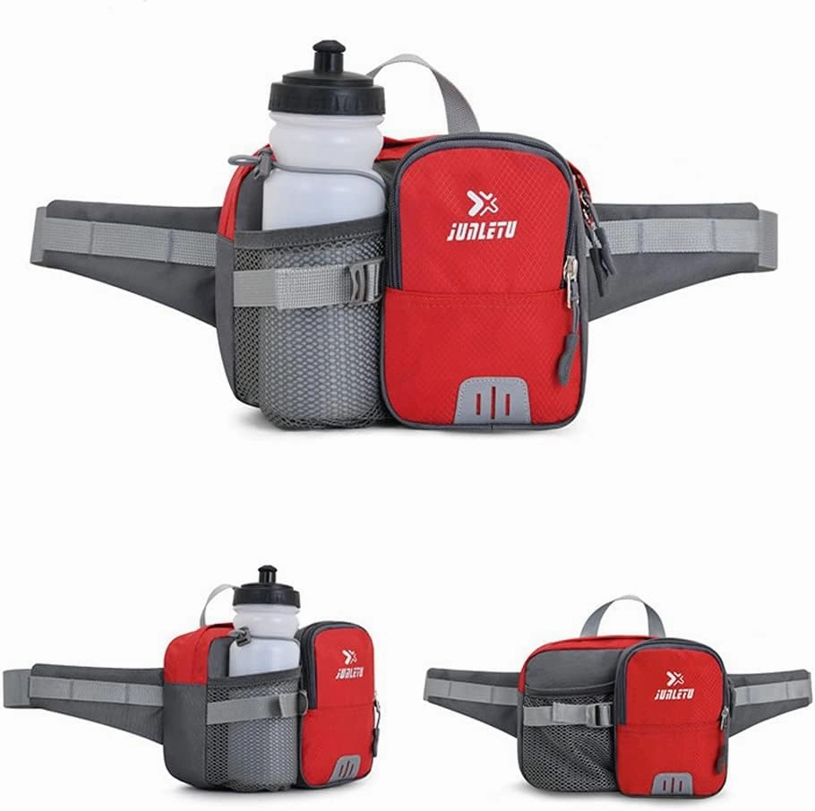 Croogo Fanny Pack Hiking Waist Bag for Women Men with Water Bottle Holder and Reflective Strip for Running Cycling,Red-OT02