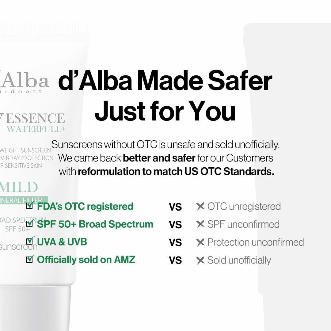 d'alba Piedmont Italian White Truffle Waterfull Mild Sunscreen, Vegan, Mineral Sunscreen, BROAD SPECTRUM SPF 50  Non-Nano Suitable for Sensitive Skin, Korean Skin Care (1.69 fl. oz)