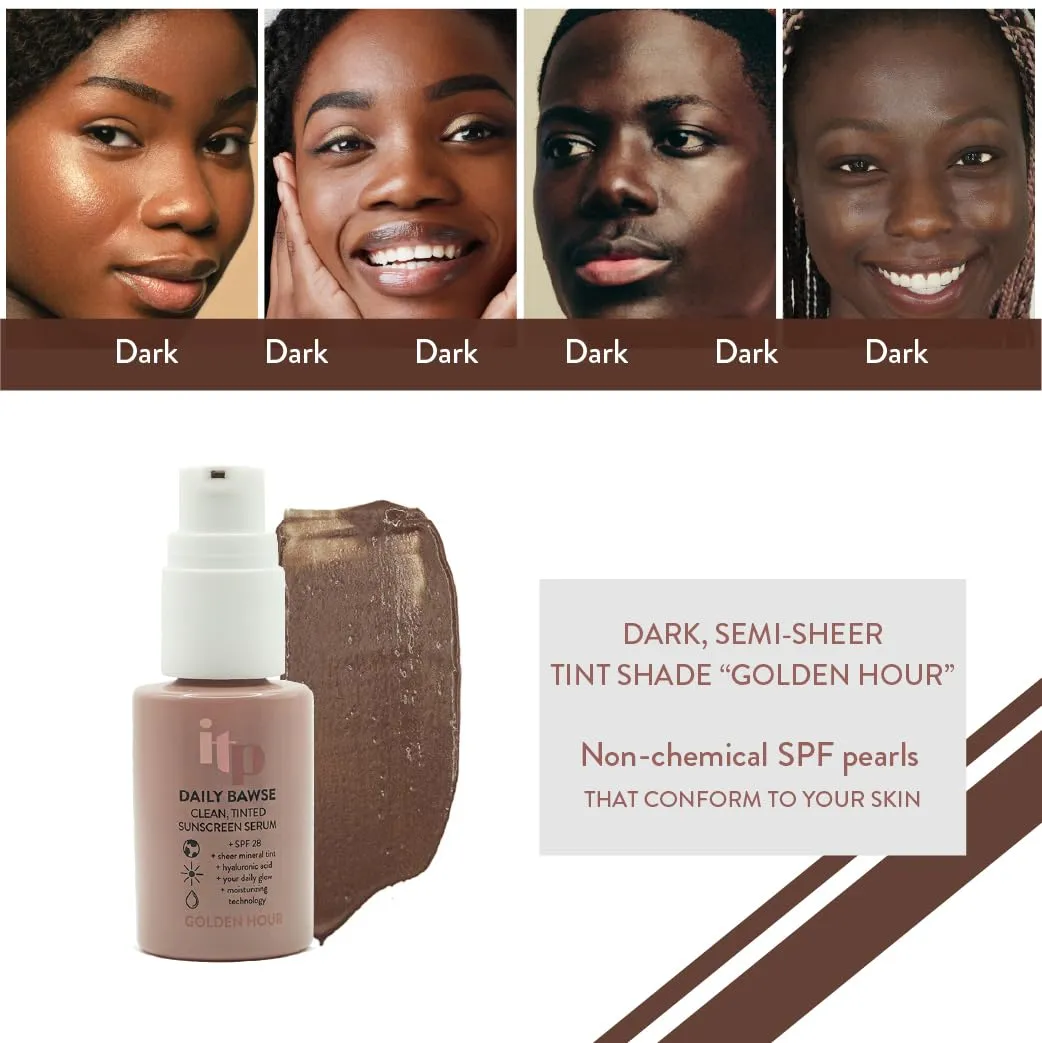 Daily Bawse Tinted SPF Serum – Clean Beauty with Hyaluronic Acid & Peptides, Lightweight Moisturizing Formula, Sheer Glow Tint, (Golden Hour/Dark)