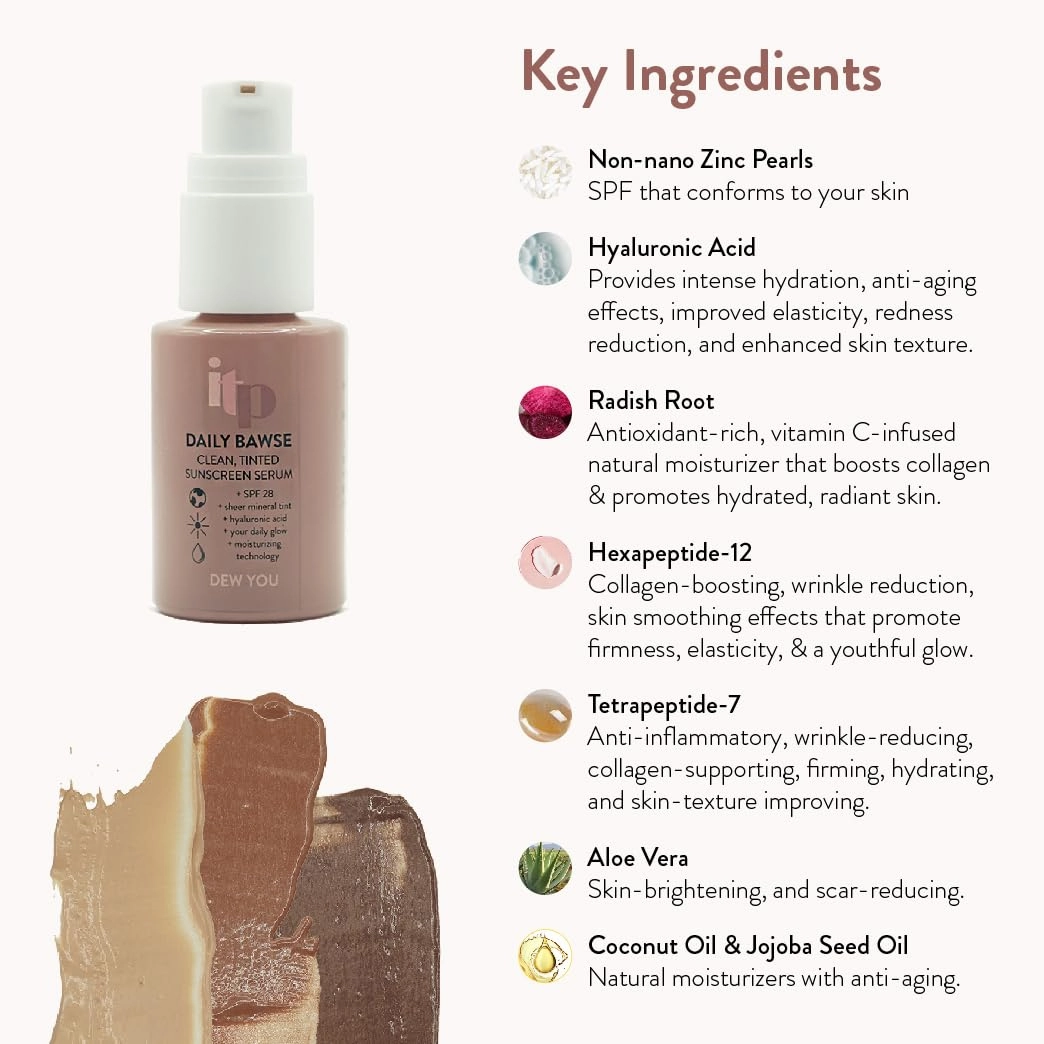 Daily Bawse Tinted SPF Serum – Clean Beauty with Hyaluronic Acid & Peptides, Lightweight Moisturizing Formula, Sheer Glow Tint (On The Glow/Medium)