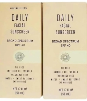 Daily Facial Sunscreen Broad Spectrum SPF40, oil free invisible, gel formula, fragrance free, water   Sweat Resistance (2 Pack)
