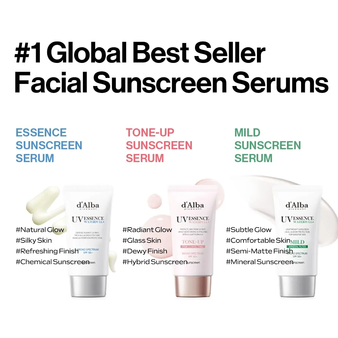 d'alba Piedmont Waterfull Tone-Up Sunscreen Serum BROAD SPECTRUM SPF 50   Korean Sunscreen for Face, All Skin Tones, Sweat Proof Formula (1.69 fl.oz.)
