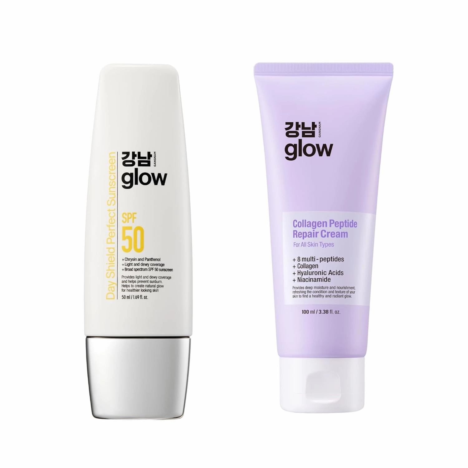 Day Shield Perfect Sunscreen SPF 50 1.7fl oz   Collagen Peptide Repair Cream 3.38 fl oz, Tinted Sunscreen, Face Moisturizer with Collagen Peptides and Niacinamide, Korean skincare