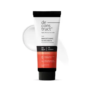 Decon-struct Brightening Sunscreen for Dry Skin with SPF 50  | 8 hours Long Lasting Dewy Sunscreen | Water Resistant, No White Cast, Quick Absorbing | For Women and Men | 50gm