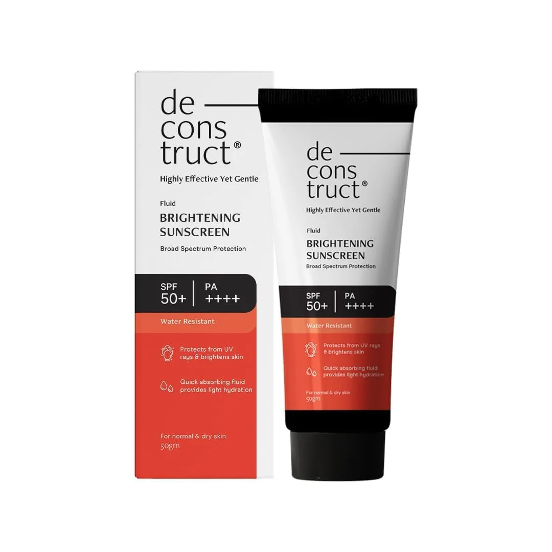 De'construct Brightening Sunscreen SPF 50  And PA     | 8 hours Long Lasting Dewy Sunscreen | For Dry Skin | Water Resistant, No White Cast, Quick Absorbing | For Women and Men (1.69 Fl Oz)