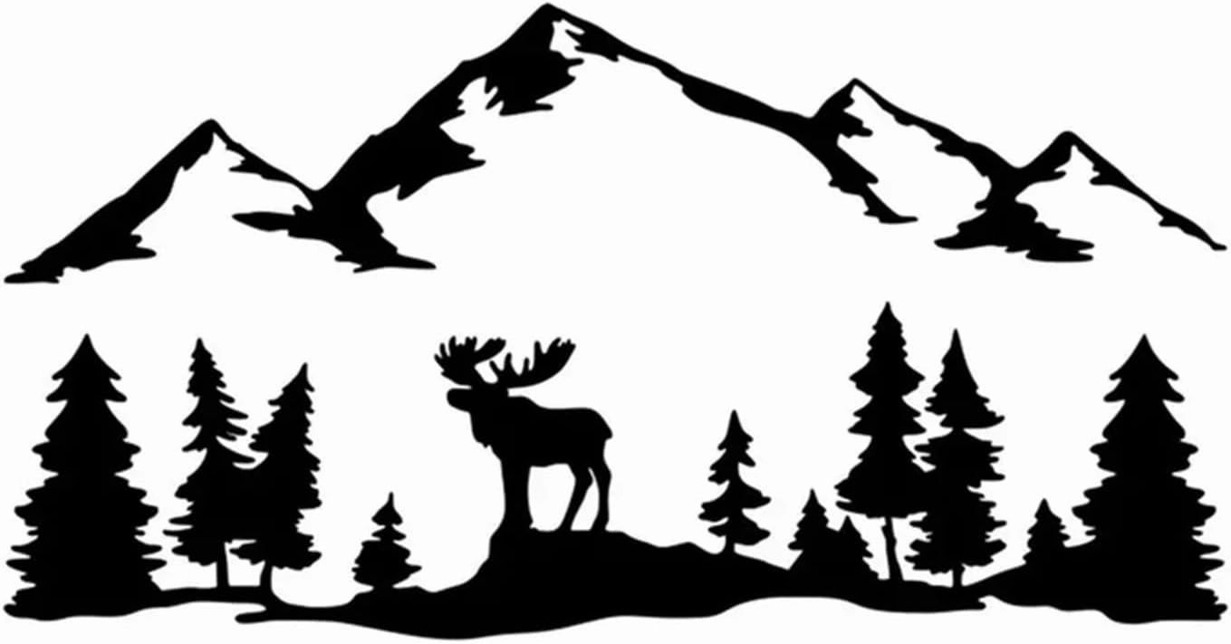Doordash Decal Mountains Stickers for SUV RV Camper Off-Road Elk Tree Forest Mountain PVC Art Sticker Outdoor Car Decoration(Silver,100X52CM)