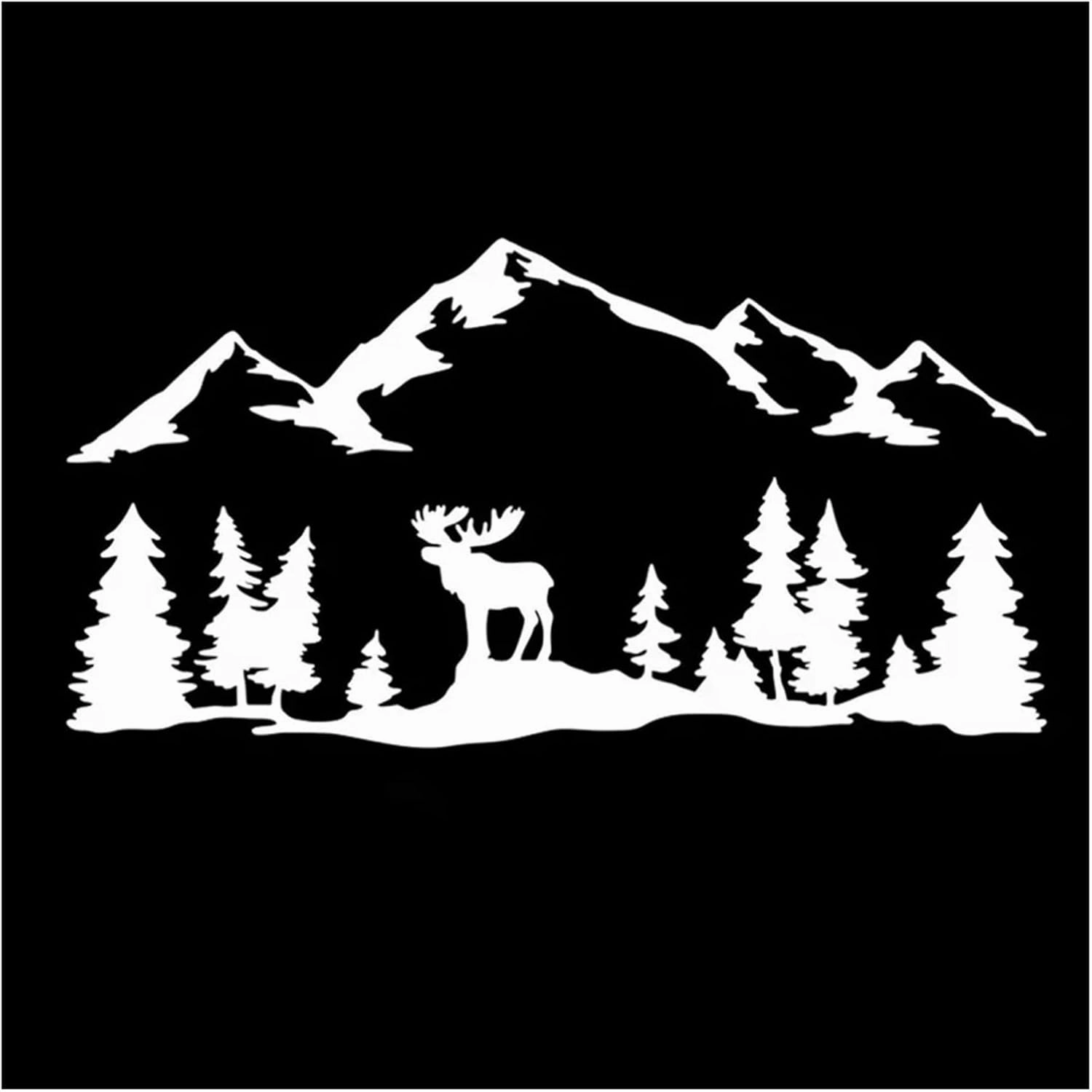 Doordash Decal Mountains Stickers for SUV RV Camper Off-Road Elk Tree Forest Mountain PVC Art Sticker Outdoor Car Decoration(Silver,100X52CM)