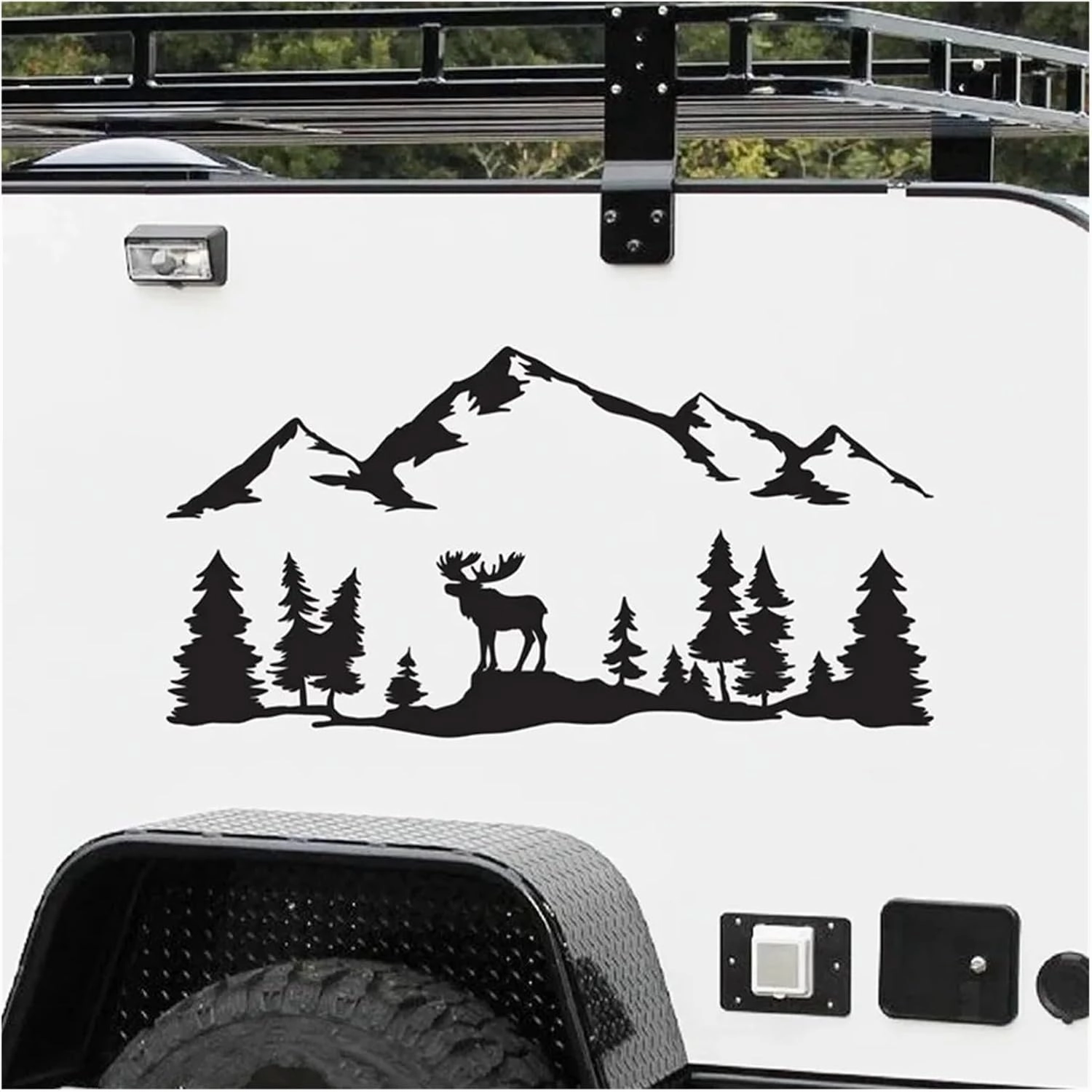Doordash Decal Mountains Stickers for SUV RV Camper Off-Road Elk Tree Forest Mountain PVC Art Sticker Outdoor Car Decoration(Silver,100X52CM)