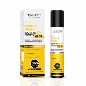Dr. Sheth's Ceramide & Vitamin C Long lasting Sunscreen SPF 50  PA     | Water & Sweat-Resistant | Non-Greasy & Quick-Absorbing | For Women & Men | 50g