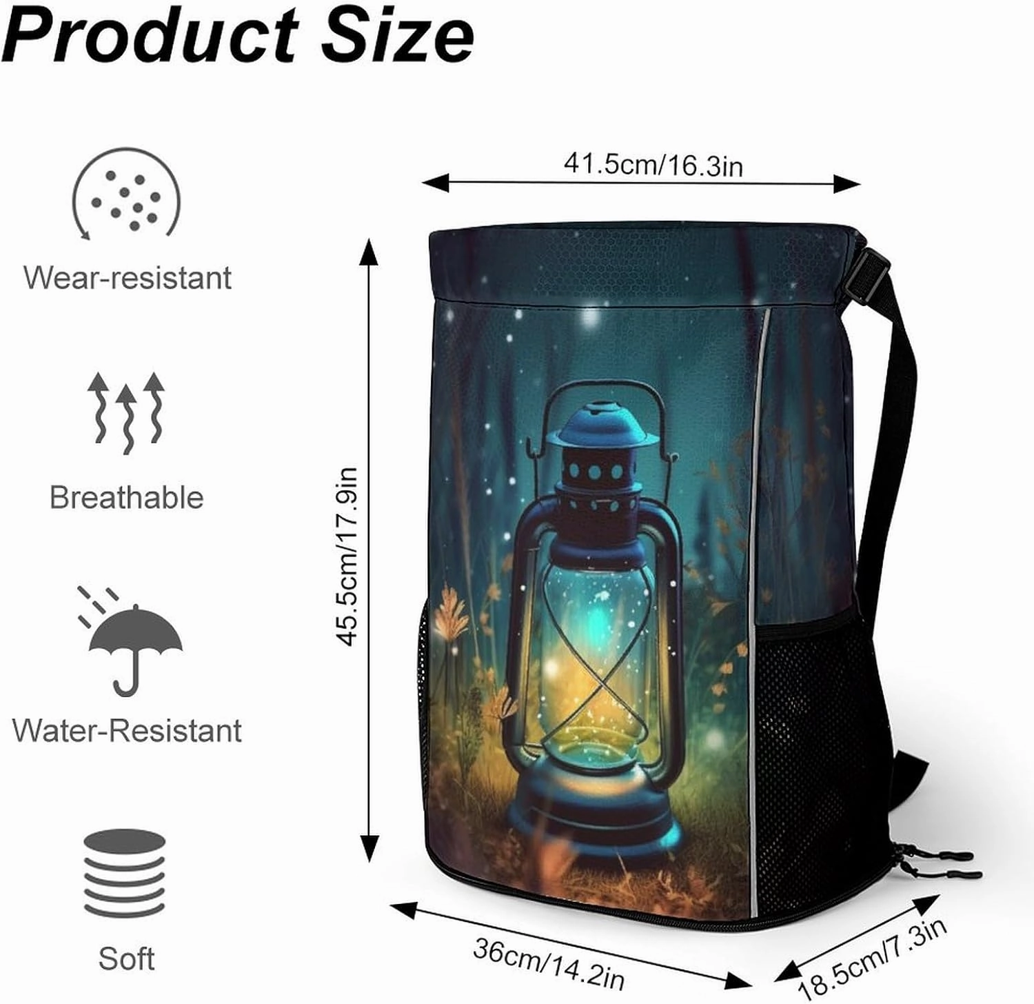 Drawstring Backpack Sports Gym Bag with Zipper Fireflies And Lantern Waterproof Sackpack Large String Bag for Yoga Beach