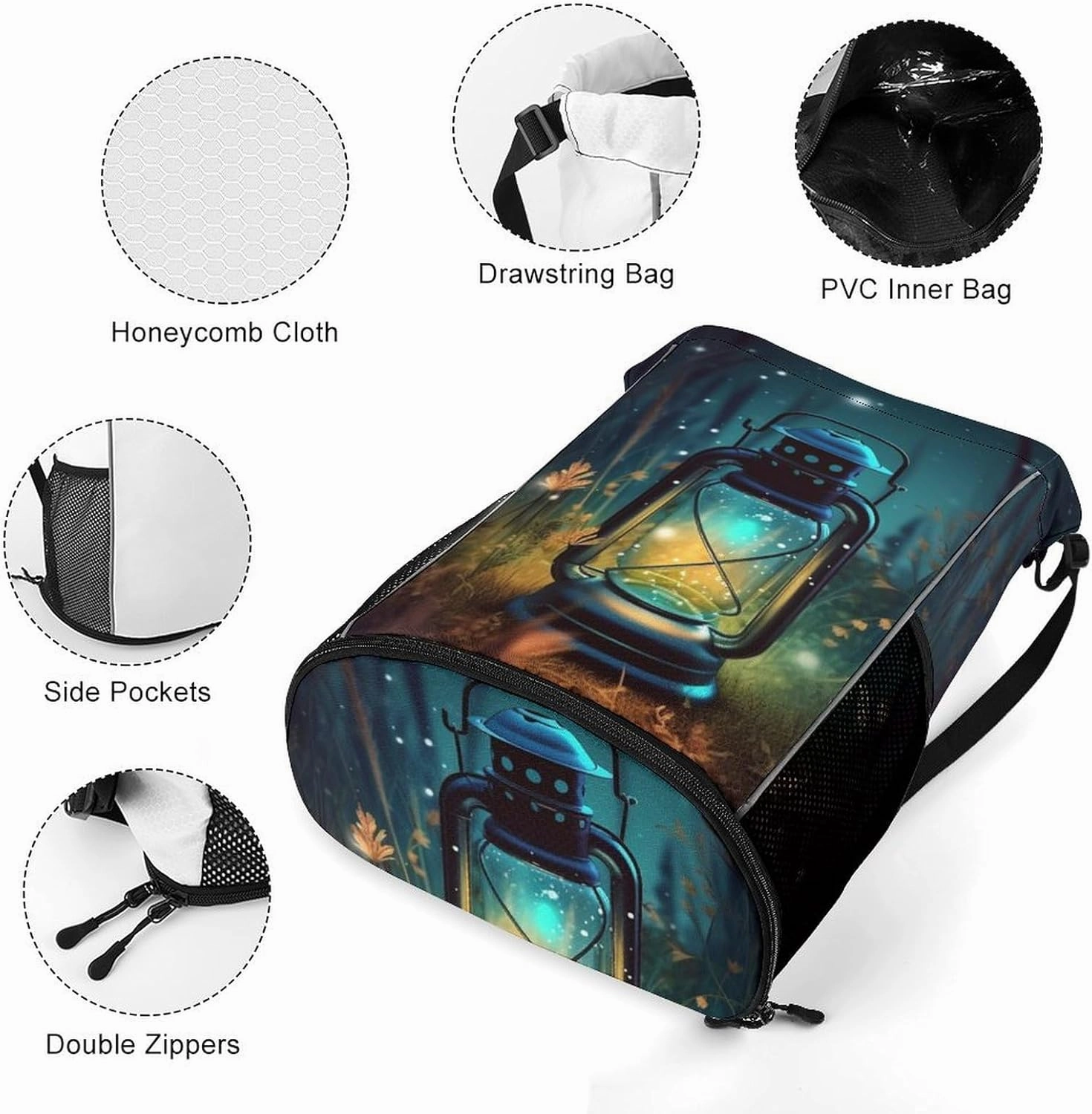 Drawstring Backpack Sports Gym Bag with Zipper Fireflies And Lantern Waterproof Sackpack Large String Bag for Yoga Beach