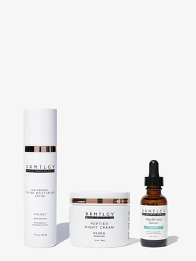 DRMTLGY Anti-Aging Trio: Needle-less Serum, Tinted Moisturizer with SPF 46, & Peptide Night Cream