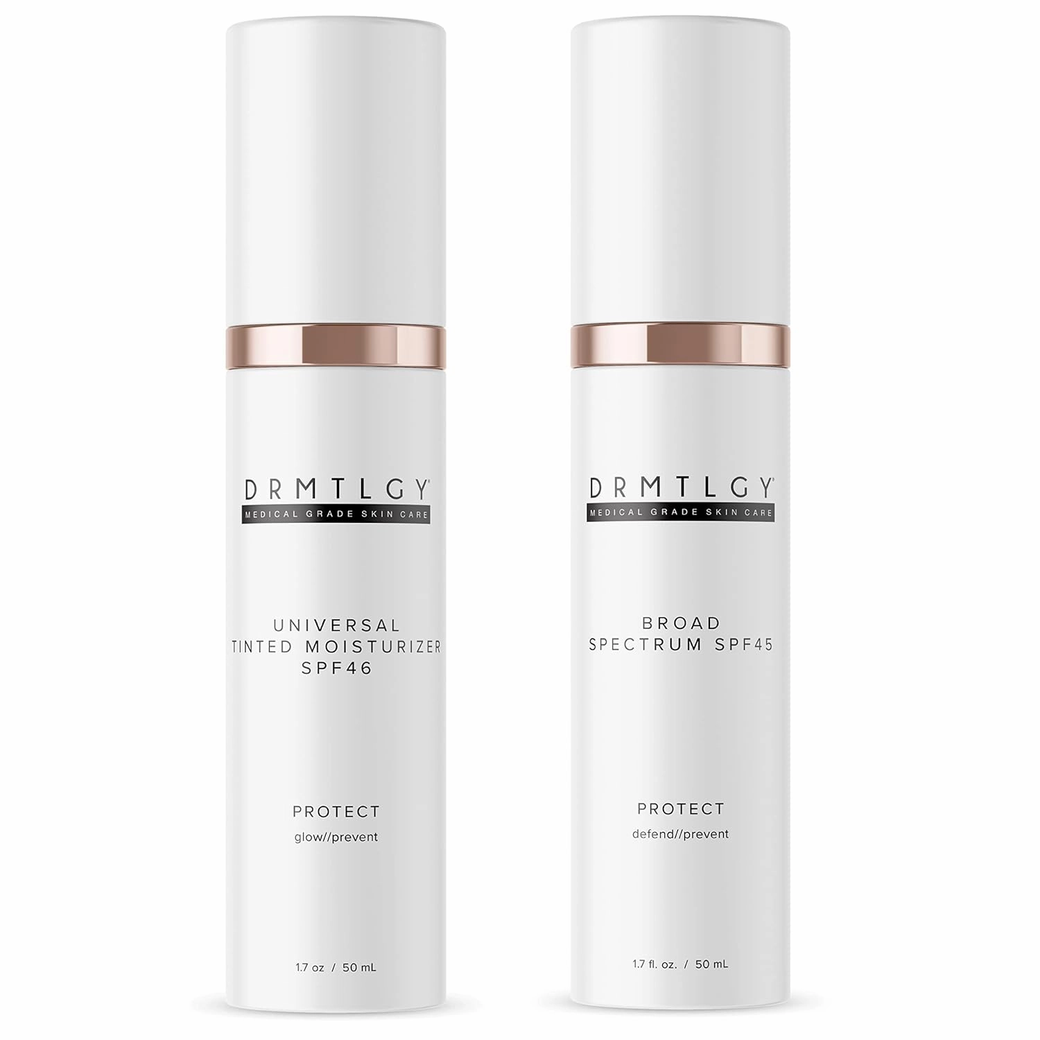 DRMTLGY Moisturizer with SPF 46 & Anti Aging Clear Universal Tinted SPF & Facial Sunscreen 2 Pack - Broad Spectrum Protection Against UVA and UVB Rays