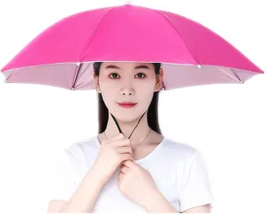DZKJ 3 Pack Head-Mounted Fishing Umbrella Hat, Portable Folding Headwear with Elastic Bands, Sun Rain Protection Hands Free Umbrella Cap for Adult Kids Gardening Camping(Color:Pink)