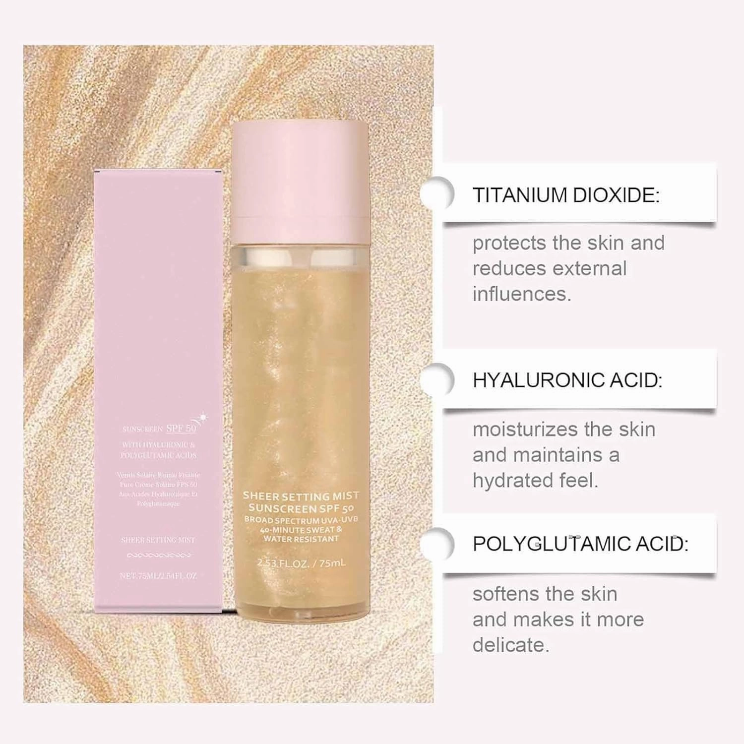 Elaria Sheer Setting Mist Sunscreen SPF 50, Sunglaze Sheer Setting Mist Sunscreen SPF 50, Hydrating Glow Mists with Shimmering Oil, Weightless Mists for Face & Body (2)