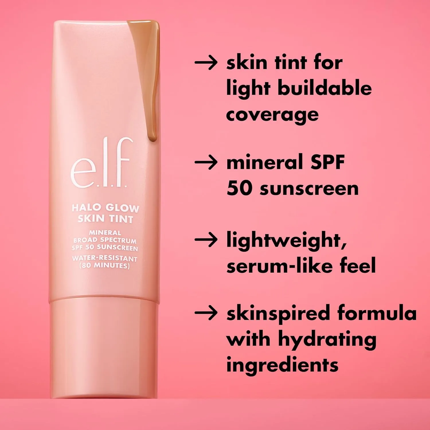 e.l.f. Halo Glow Skin Tint SPF 50, Tinted Moisturizer For Light, Buildable Coverage, Creates A Natural Glow, Vegan & Cruelty-Free, 6 Light Cool