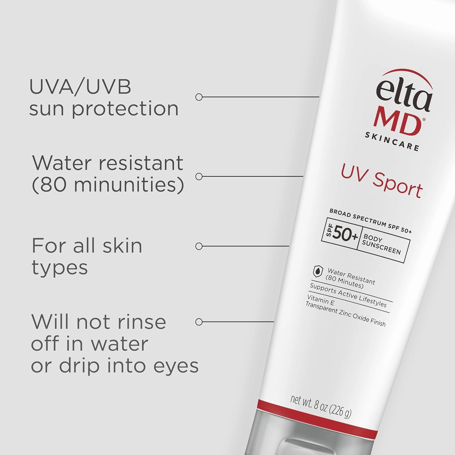 EltaMD UV Sport Sunscreen Lotion, SPF 50 Body Sunscreen, Water and Sweat Resistant, Oil-Free, Zinc Oxide Formula