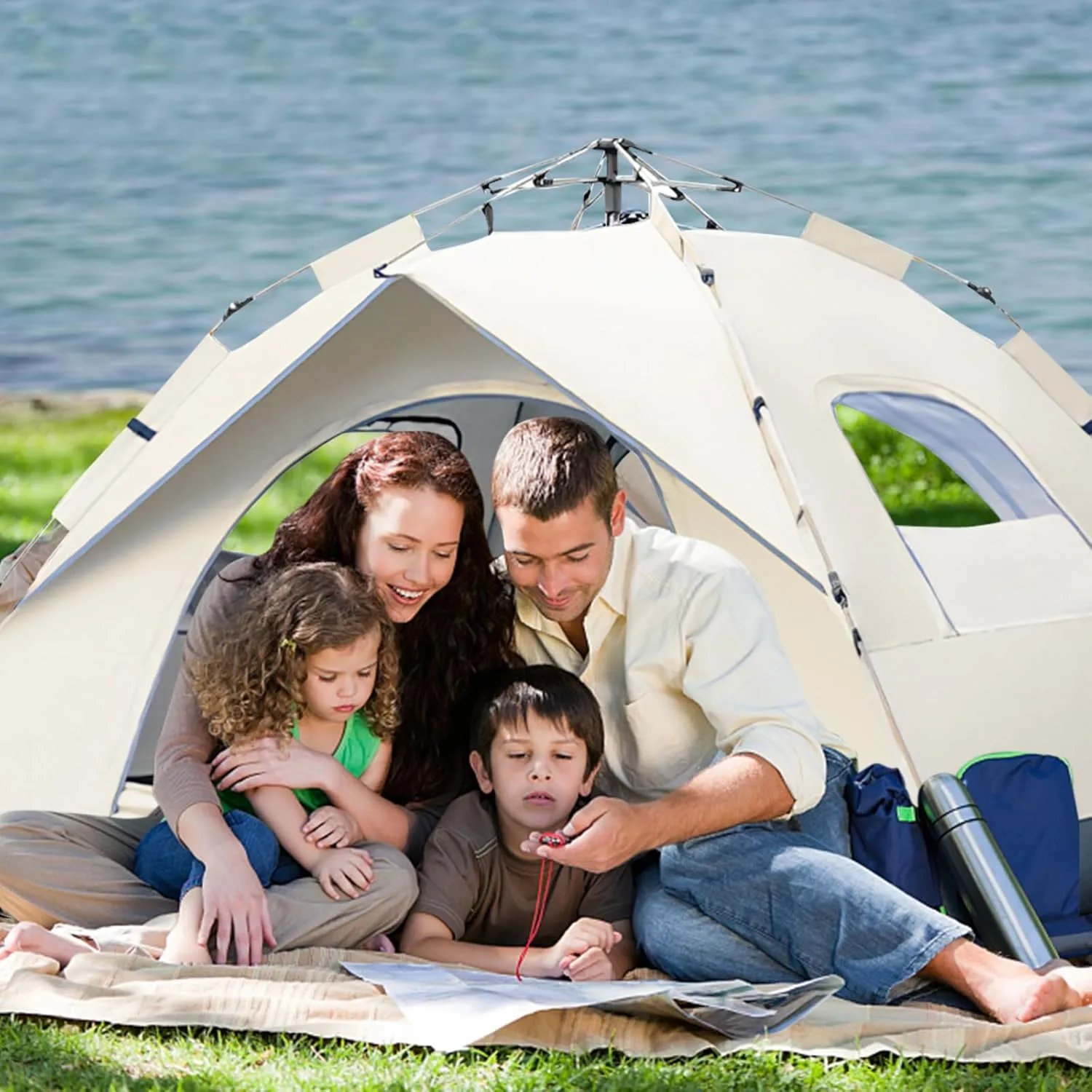 Ergocar Tent, 4-5 Person Family Tent, Dome Tent, Waterproof and Windproof Portable Tent with Portable Bag, Suitable for Terrace Outdoor Camping Activities
