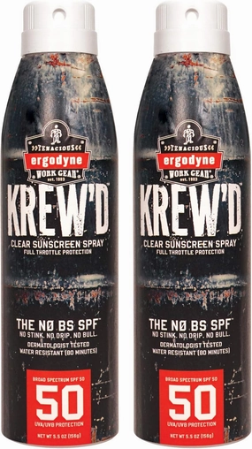 Ergodyne KREW'D 6353 Sunscreen Spray, Broad Spectrum SPF 50, Water Resistant, 5.5 oz, 2-Pack