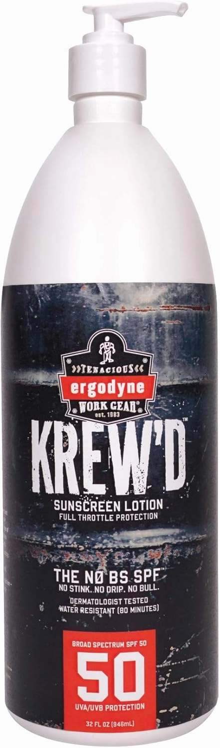 Ergodyne KREW’D 6355 Sunscreen Lotion, Broad Spectrum SPF 50, Water Resistant, 32 oz, White