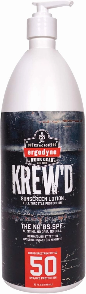 Ergodyne KREW’D 6355 Sunscreen Lotion, Broad Spectrum SPF 50, Water Resistant, 32 oz, White