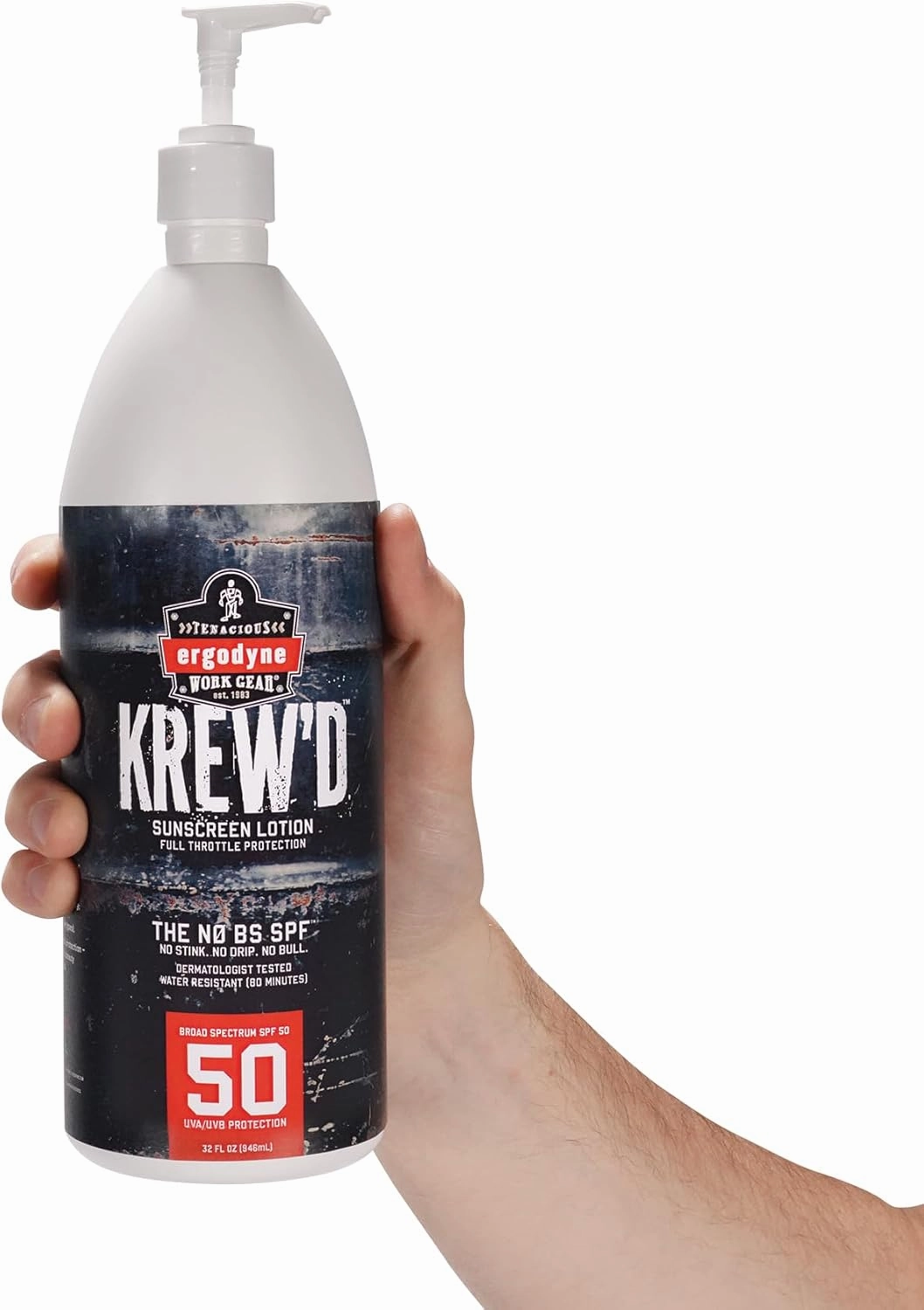 Ergodyne KREW’D 6355 Sunscreen Lotion, Broad Spectrum SPF 50, Water Resistant, 32 oz, White