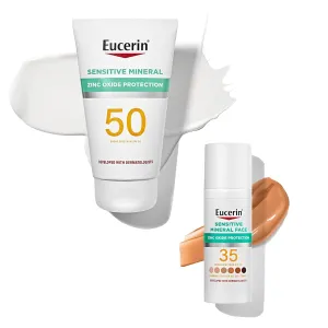 Eucerin Sun Sensitive Mineral Sunscreen Lotion SPF 50 (4 Fl Oz)   Sensitive Mineral Tinted Sunscreen for Face SPF 35 (1.7 Fl Oz), Fragrance Free, Zinc Oxide Protection
